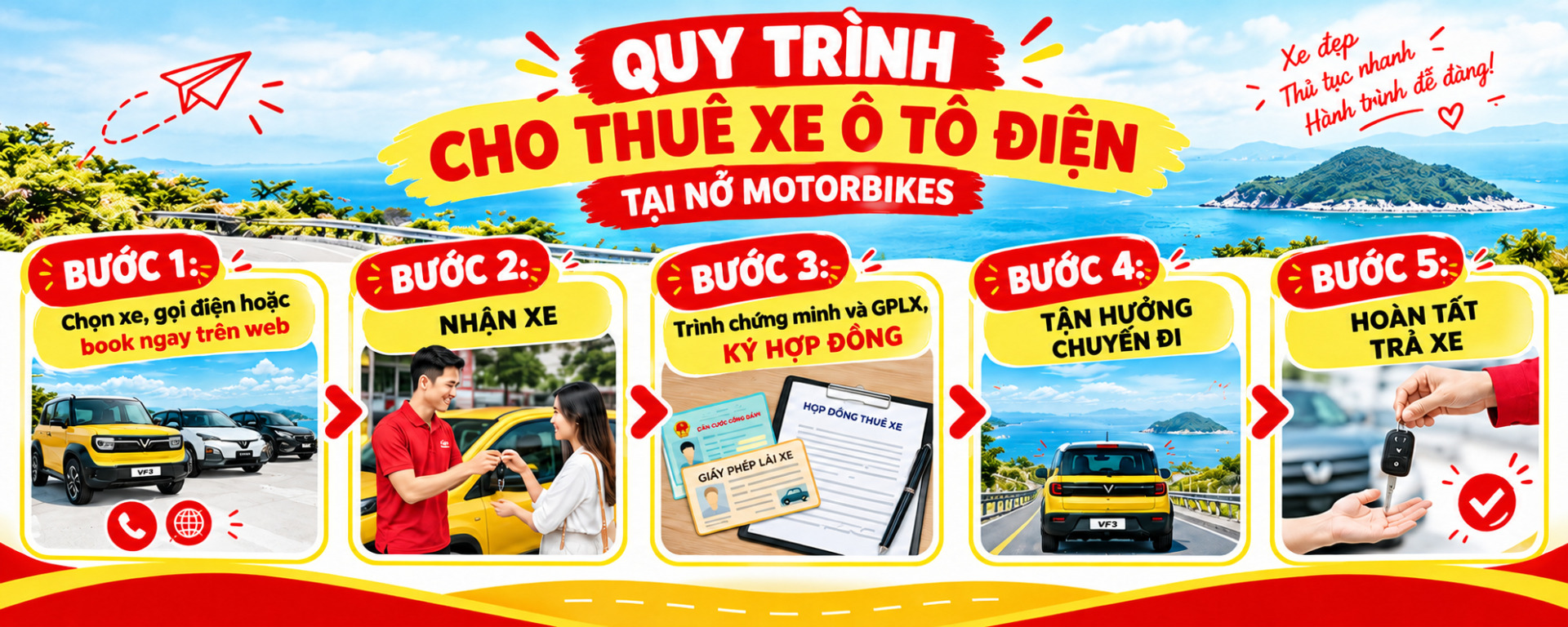 thuê xe ô tô điện Quảng Ngãi Quy trình cho thuê xe ô tô điện Quảng Ngãi tại Nở Motorbikes uy tín, chuyên nghiệp